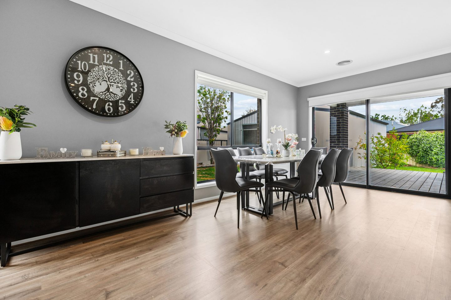 Dining area and sliding doors to the deck