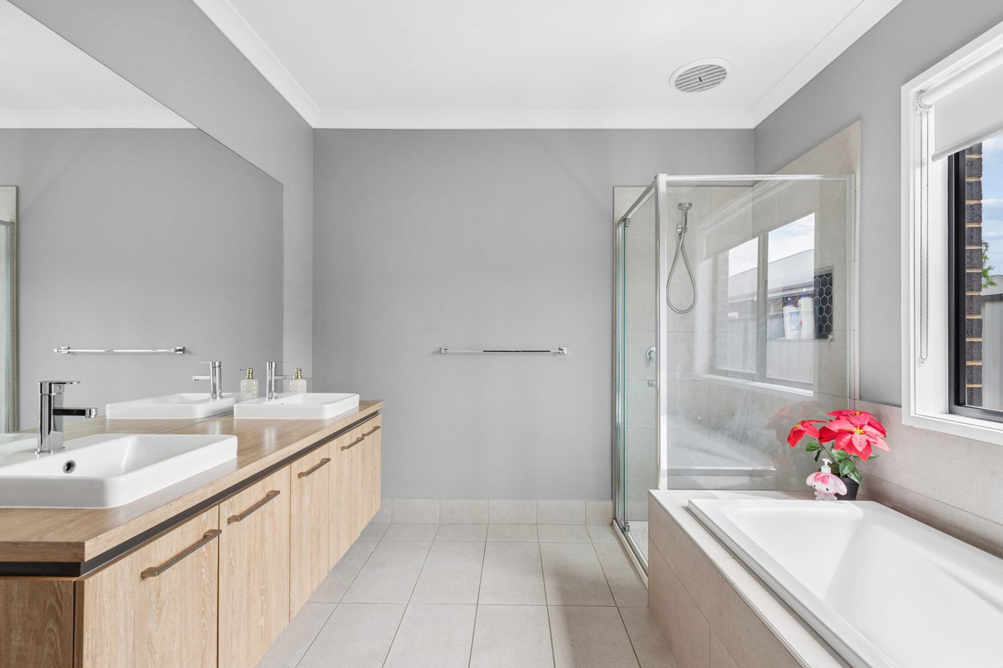 Main bathroom vanity, bath and shower